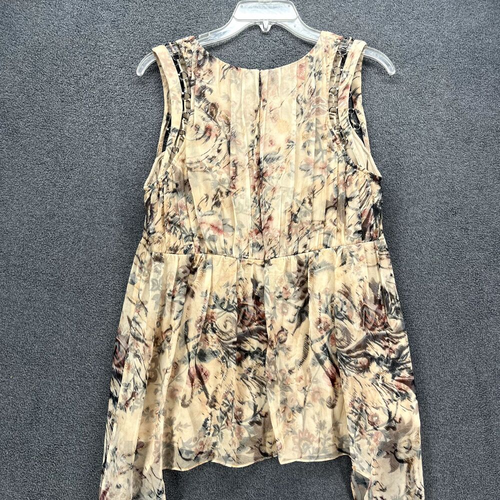 Haute Hippie Runway Silk Top Womens 10 Floral Ring Trim Asymmetric Hem Blouse - Picture 3 of 16